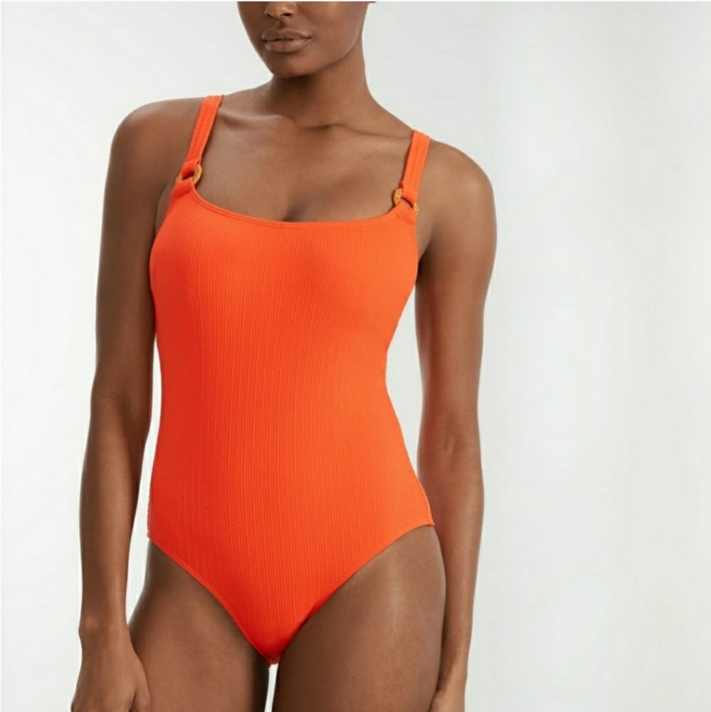 🌴🧡 NWT $112 Pour Moi Cali Control Underwire Orange Swimsuit 32DDD/F (US)🧡🌴
